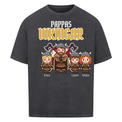 Pappas vikingar t-shirt med barnens namn och figurer. Present till pappa, farfar och morfar