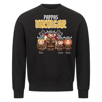 Pappas vikingar t-shirt med barnens namn och figurer. Present till pappa, farfar och morfar