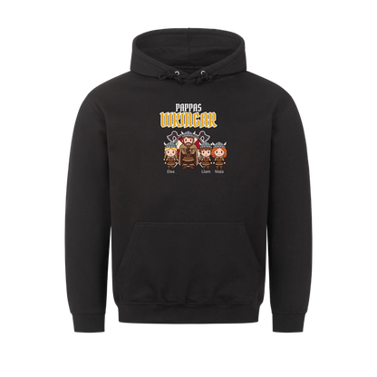 Pappas vikingar t-shirt med barnens namn och figurer. Present till pappa, farfar och morfar