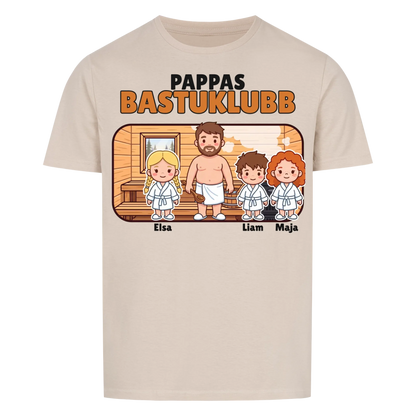 Pappas bastuklubb t-shirt med barnens namn och figurer. Present till pappa, farfar och morfar