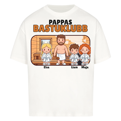 Pappas bastuklubb t-shirt med barnens namn och figurer. Present till pappa, farfar och morfar