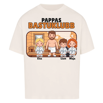 Pappas bastuklubb t-shirt med barnens namn och figurer. Present till pappa, farfar och morfar