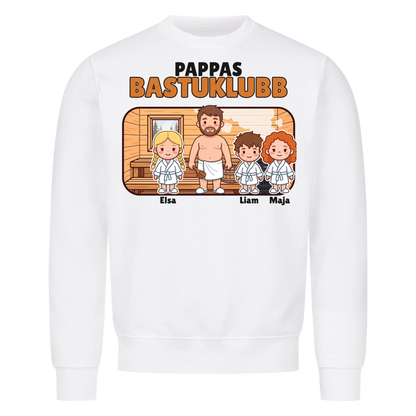 Pappas bastuklubb t-shirt med barnens namn och figurer. Present till pappa, farfar och morfar