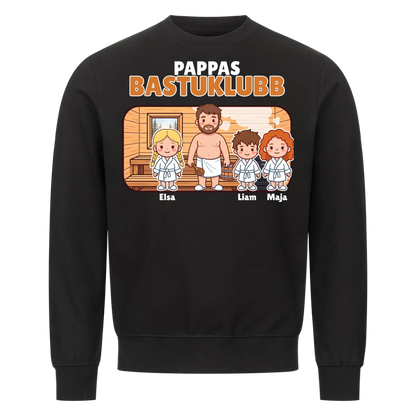 Pappas bastuklubb t-shirt med barnens namn och figurer. Present till pappa, farfar och morfar