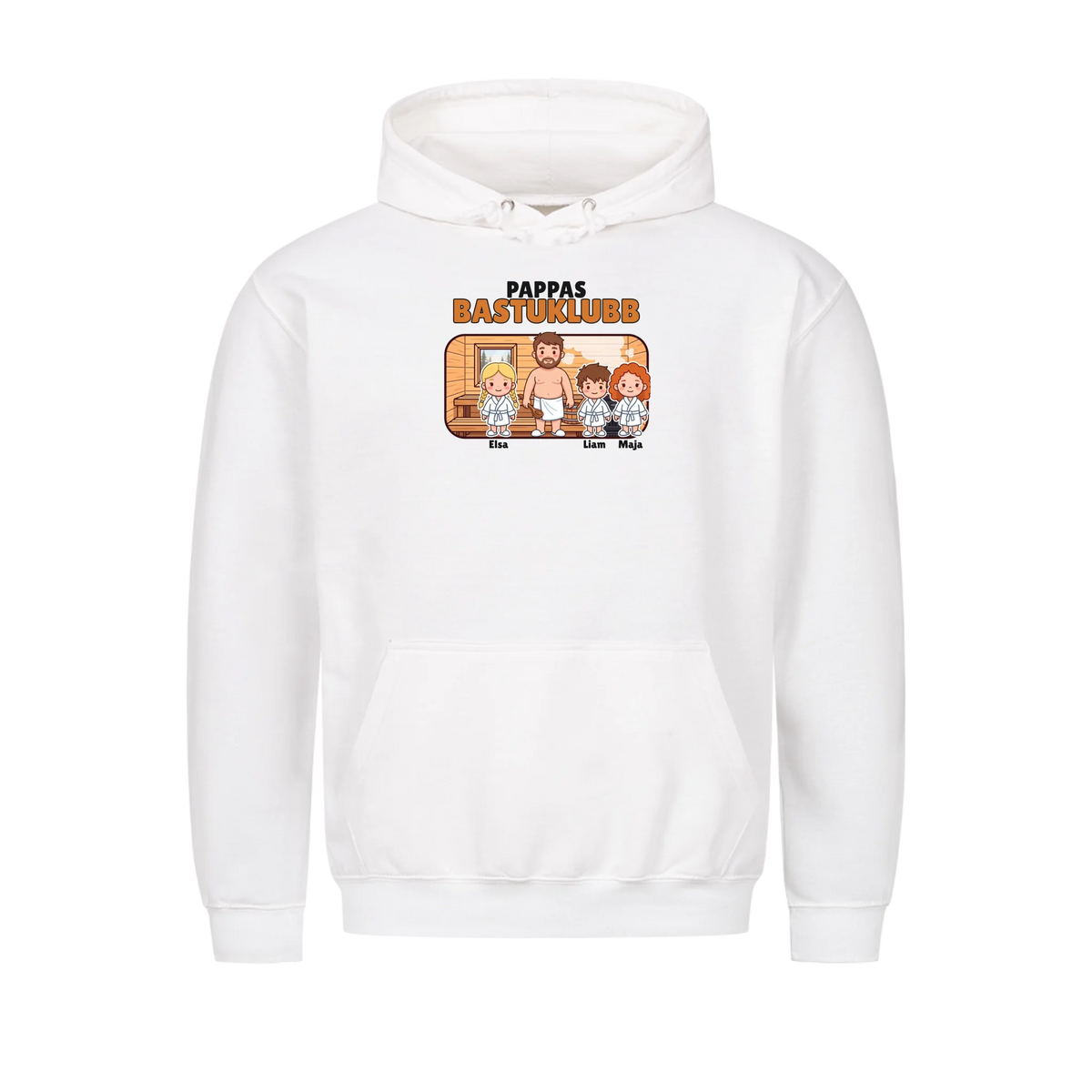 Pappas bastuklubb t-shirt med barnens namn och figurer. Present till pappa, farfar och morfar
