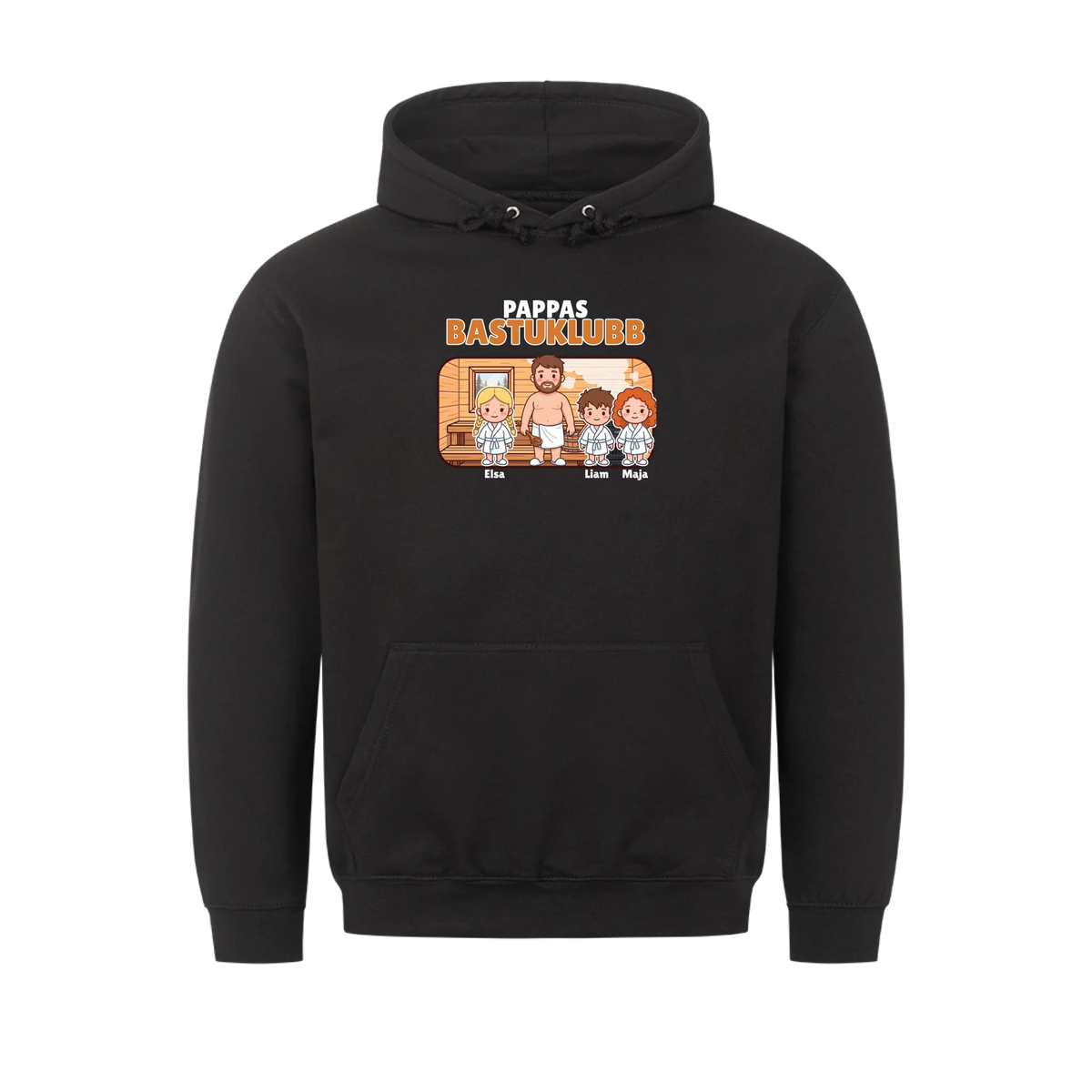 Pappas bastuklubb t-shirt med barnens namn och figurer. Present till pappa, farfar och morfar
