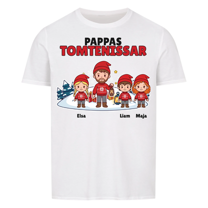 Pappas tomtenissar t-shirt med barnens namn och figurer. Julklapp till pappa, farfar och morfar