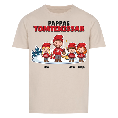 Pappas tomtenissar t-shirt med barnens namn och figurer. Julklapp till pappa, farfar och morfar