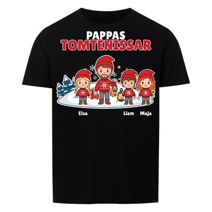 Pappas tomtenissar t-shirt med barnens namn och figurer. Julklapp till pappa, farfar och morfar