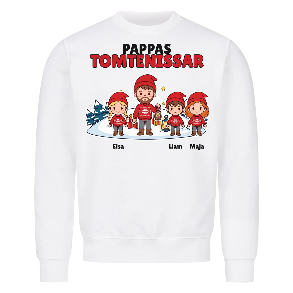 Pappas tomtenissar t-shirt med barnens namn och figurer. Julklapp till pappa, farfar och morfar