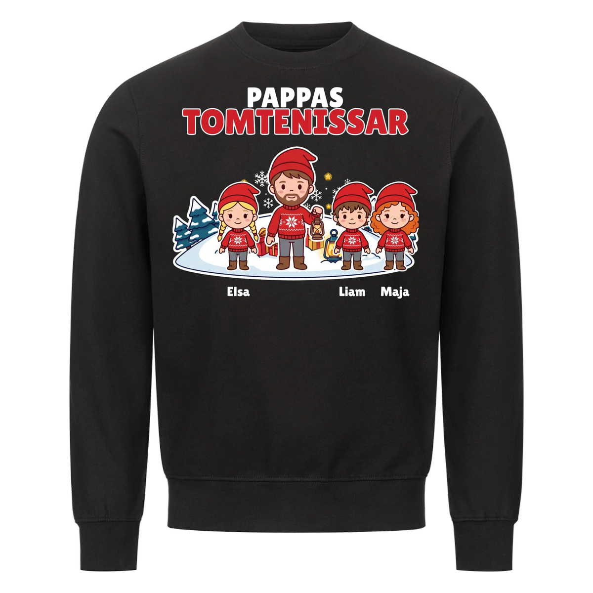 Pappas tomtenissar t-shirt med barnens namn och figurer. Julklapp till pappa, farfar och morfar