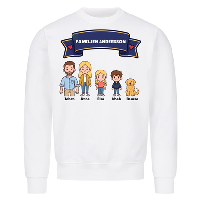 Familjen t-shirt med efternamn, figurer och namn på hela familjen. Personlig present