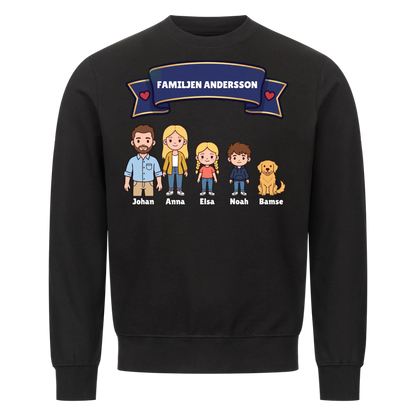 Familjen t-shirt med efternamn, figurer och namn på hela familjen. Personlig present