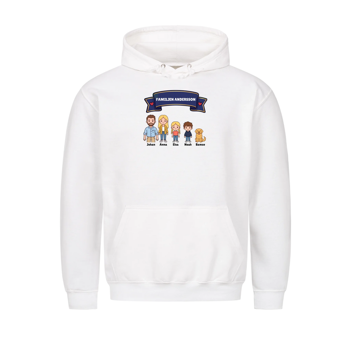 Familjen t-shirt med efternamn, figurer och namn på hela familjen. Personlig present