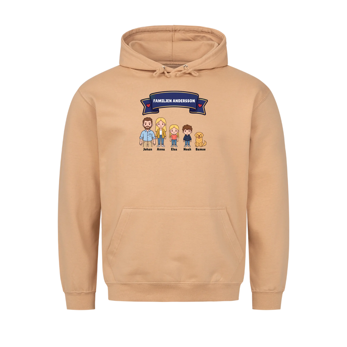 Familjen t-shirt med efternamn, figurer och namn på hela familjen. Personlig present