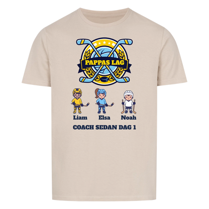 Pappas lag hockey t-shirt med barnens namn och figurer. Present till pappa, farfar och morfar
