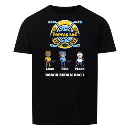 Pappas lag hockey t-shirt med barnens namn och figurer. Present till pappa, farfar och morfar