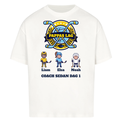 Pappas lag hockey t-shirt med barnens namn och figurer. Present till pappa, farfar och morfar