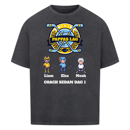Pappas lag hockey t-shirt med barnens namn och figurer. Present till pappa, farfar och morfar