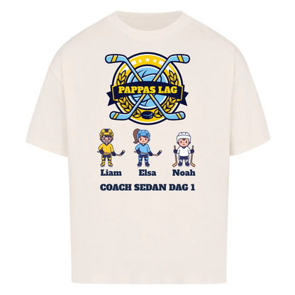 Pappas lag hockey t-shirt med barnens namn och figurer. Present till pappa, farfar och morfar