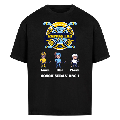 Pappas lag hockey t-shirt med barnens namn och figurer. Present till pappa, farfar och morfar
