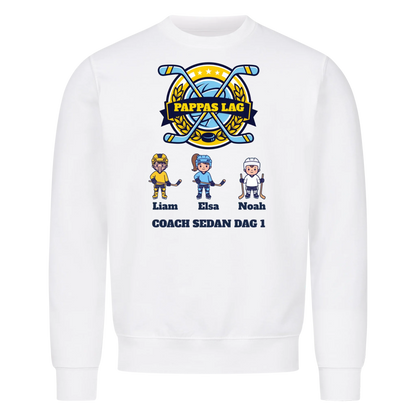 Pappas lag hockey t-shirt med barnens namn och figurer. Present till pappa, farfar och morfar