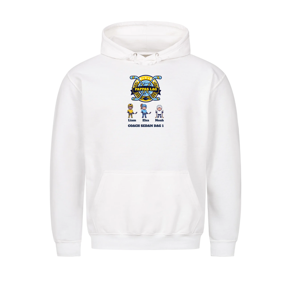 Pappas lag hockey t-shirt med barnens namn och figurer. Present till pappa, farfar och morfar