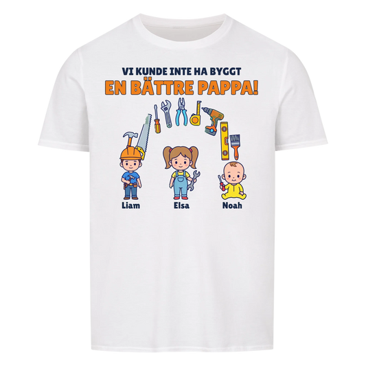 Vi kunde inte ha byggt en bättre pappa t-shirt med barnens namn. Present till pappa, farfar och morfar