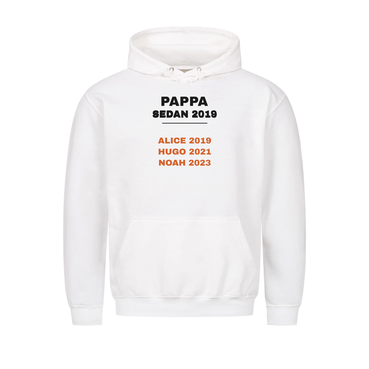 Pappa sedan t-shirt med årtal och barnens namn och födelseår. Personlig present till pappa