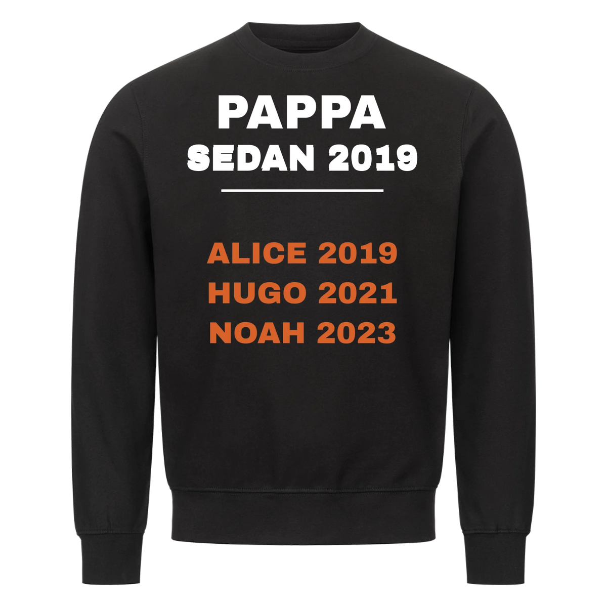 Pappa sedan t-shirt med årtal och barnens namn och födelseår. Personlig present till pappa