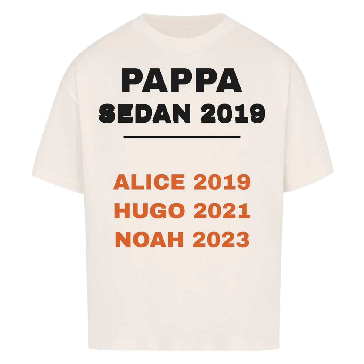 Pappa sedan t-shirt med årtal och barnens namn och födelseår. Personlig present till pappa