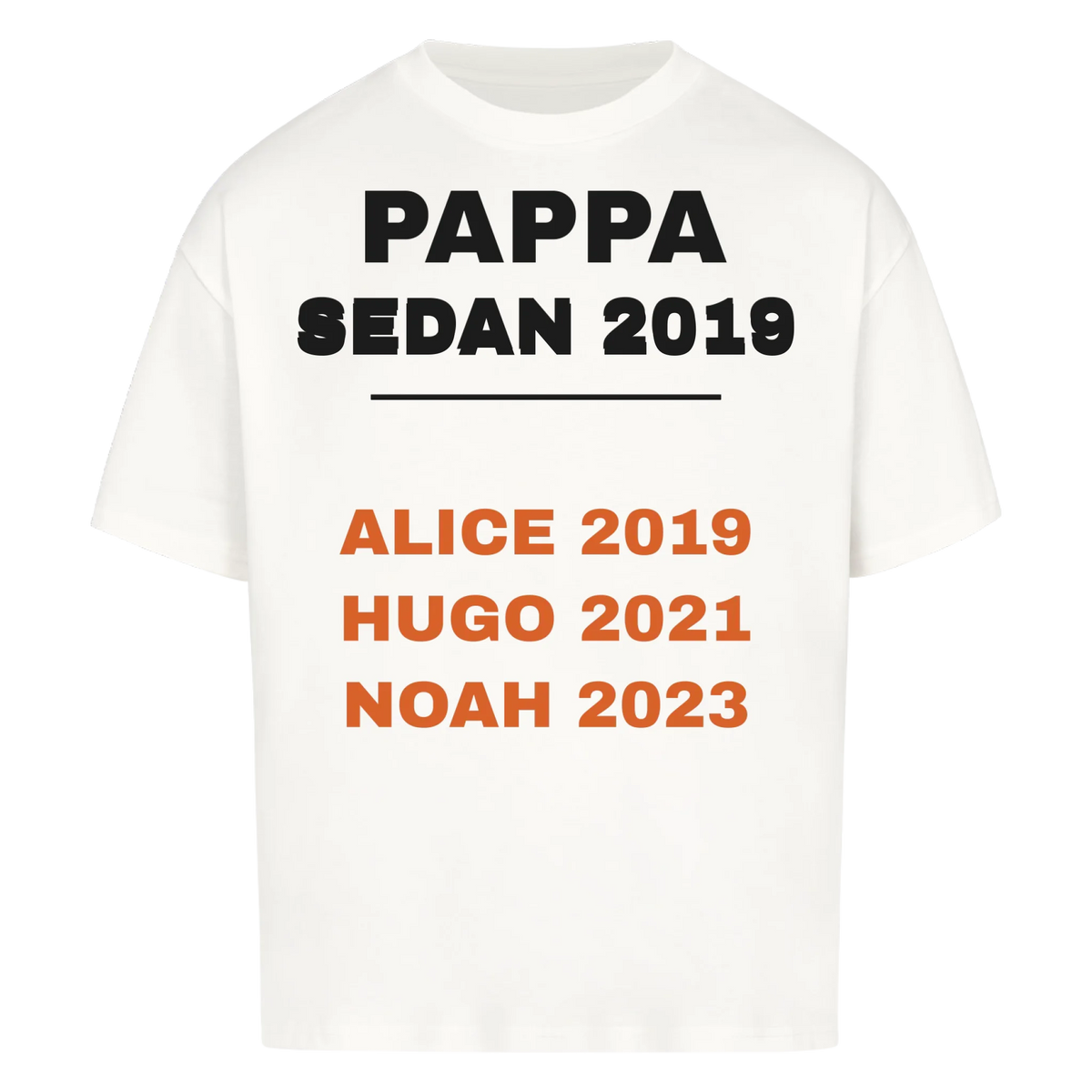 Pappa sedan t-shirt med årtal och barnens namn och födelseår. Personlig present till pappa