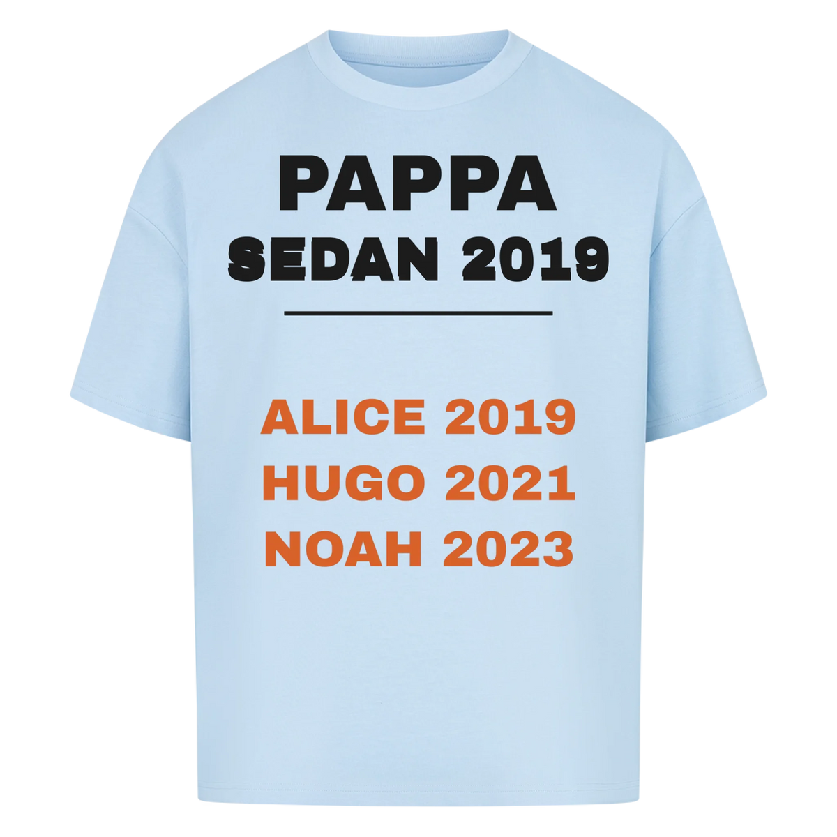 Pappa sedan t-shirt med årtal och barnens namn och födelseår. Personlig present till pappa