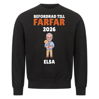 Befordrad till farfar t-shirt med årtal och barnbarnets namn. Personlig present