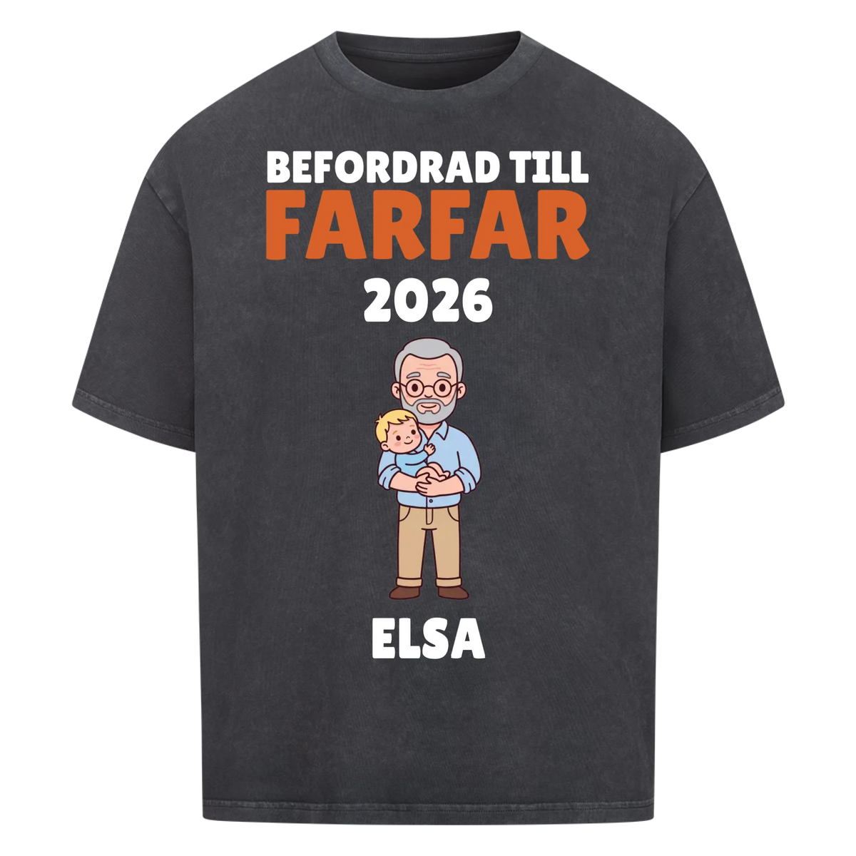 Befordrad till farfar t-shirt med årtal och barnbarnets namn. Personlig present