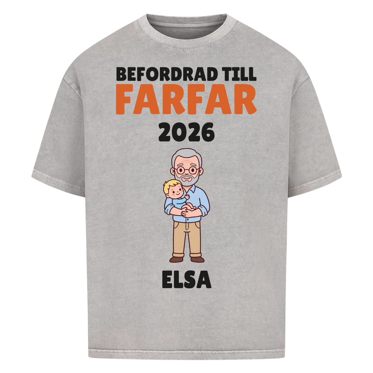 Befordrad till farfar t-shirt med årtal och barnbarnets namn. Personlig present