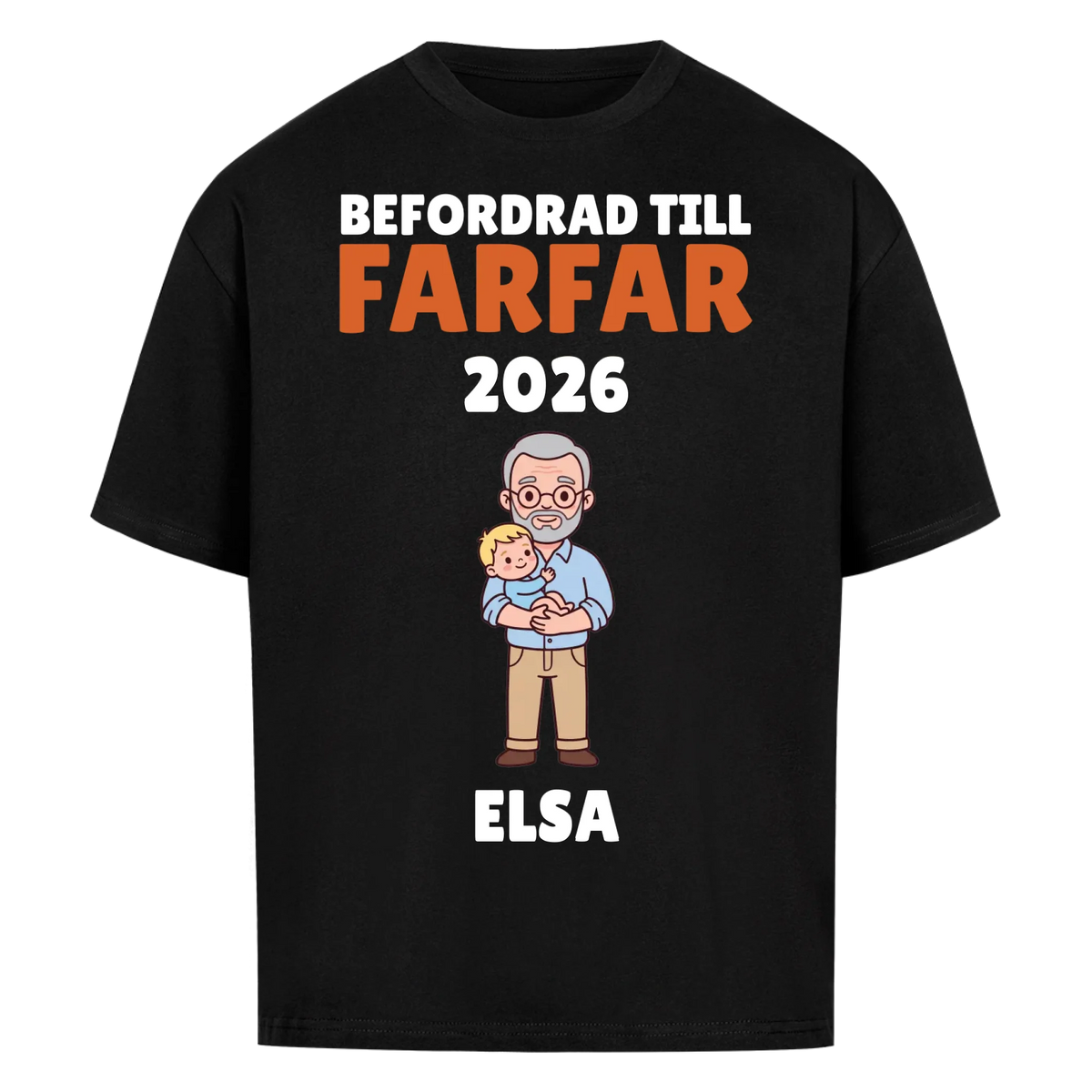 Befordrad till farfar t-shirt med årtal och barnbarnets namn. Personlig present