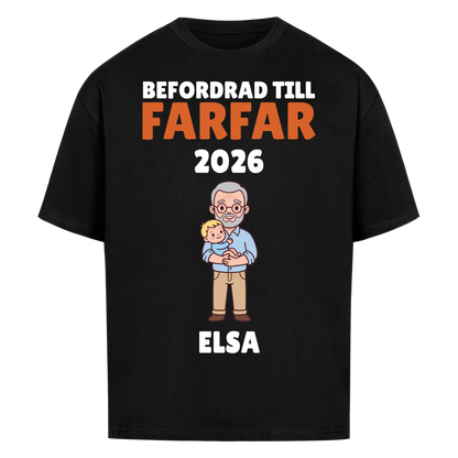 Befordrad till farfar t-shirt med årtal och barnbarnets namn. Personlig present
