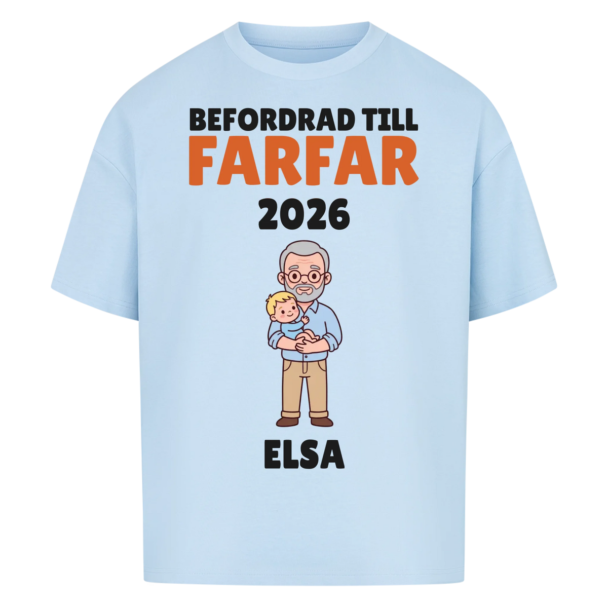 Befordrad till farfar t-shirt med årtal och barnbarnets namn. Personlig present