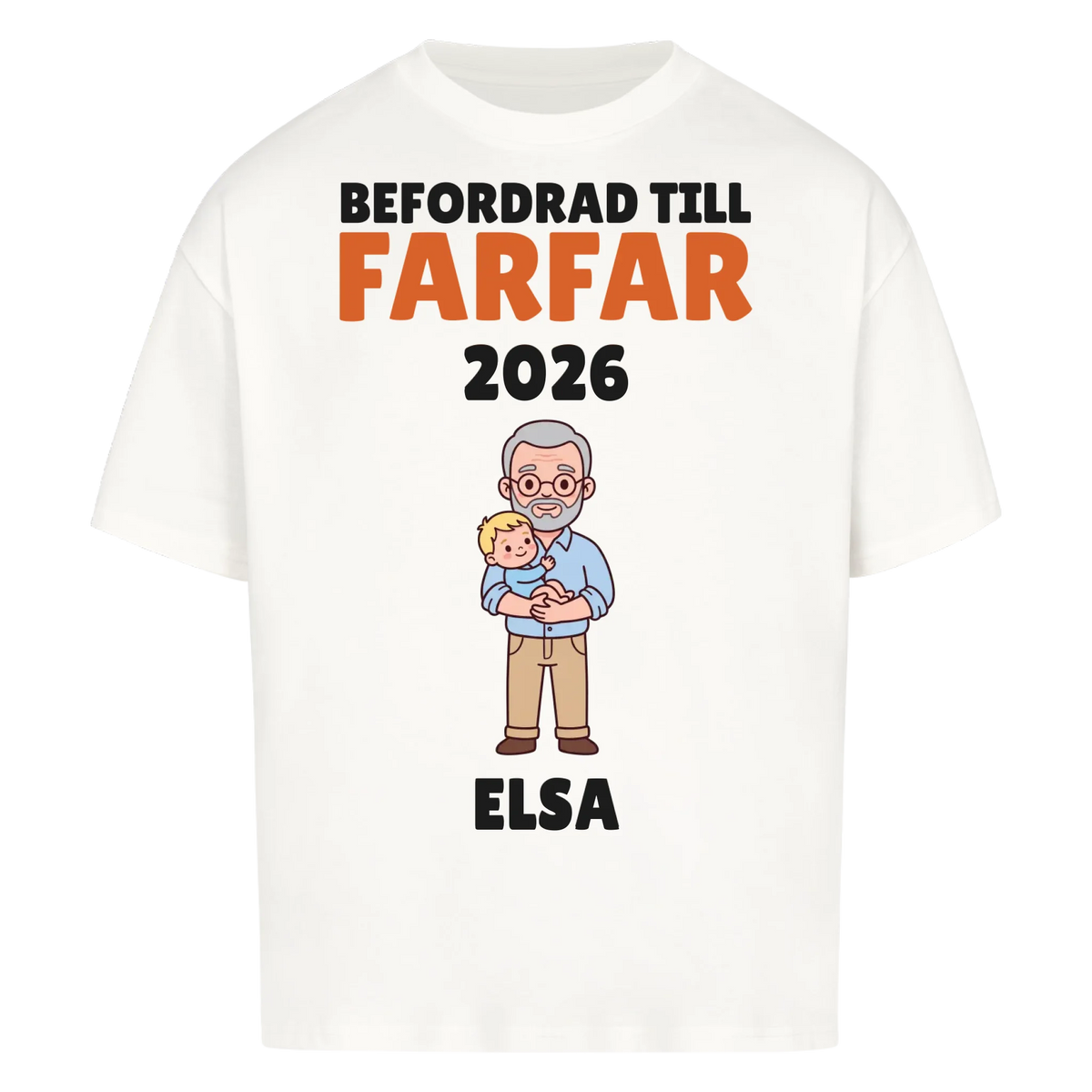 Befordrad till farfar t-shirt med årtal och barnbarnets namn. Personlig present