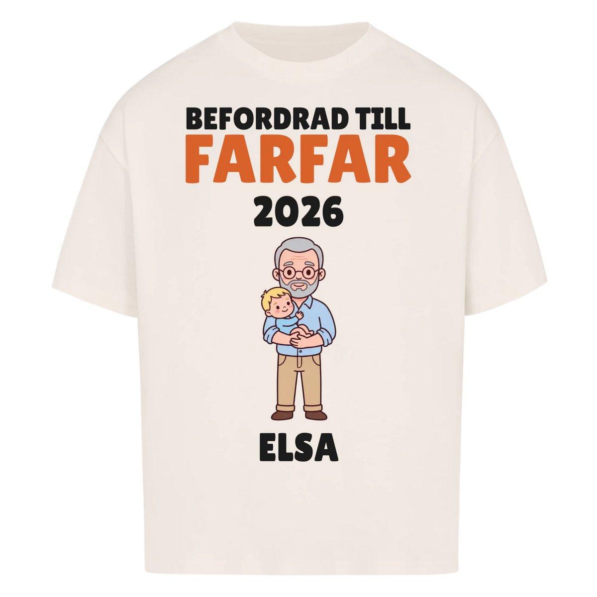 Befordrad till farfar t-shirt med årtal och barnbarnets namn. Personlig present