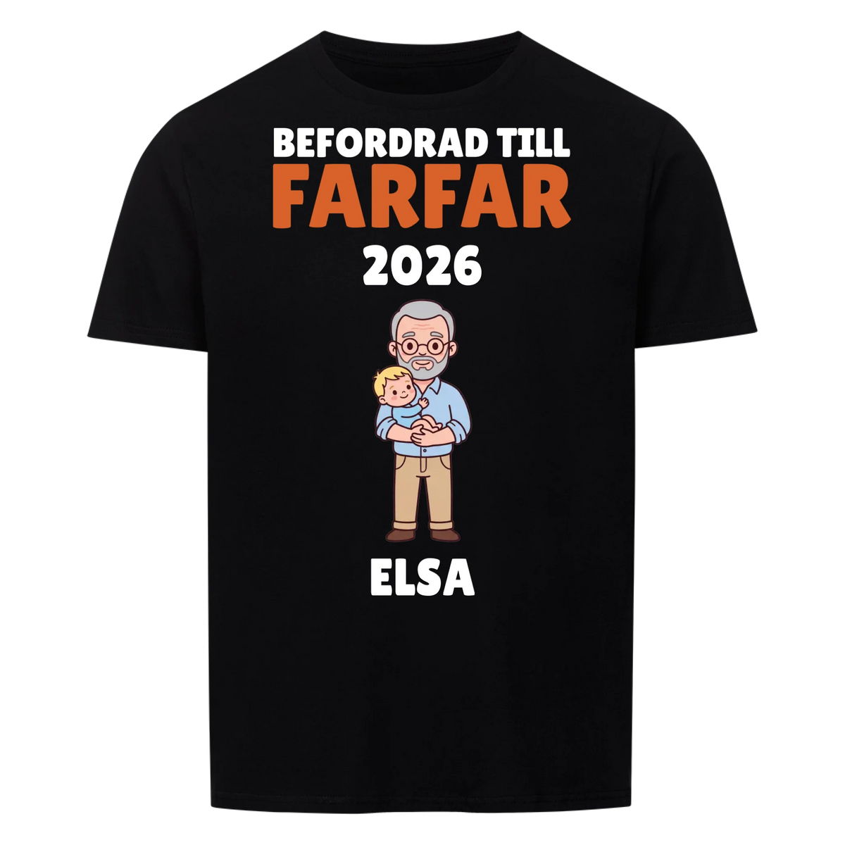 Befordrad till farfar t-shirt med årtal och barnbarnets namn. Personlig present