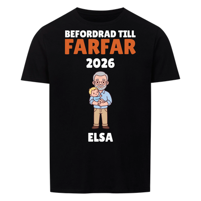 Befordrad till farfar t-shirt med årtal och barnbarnets namn. Personlig present