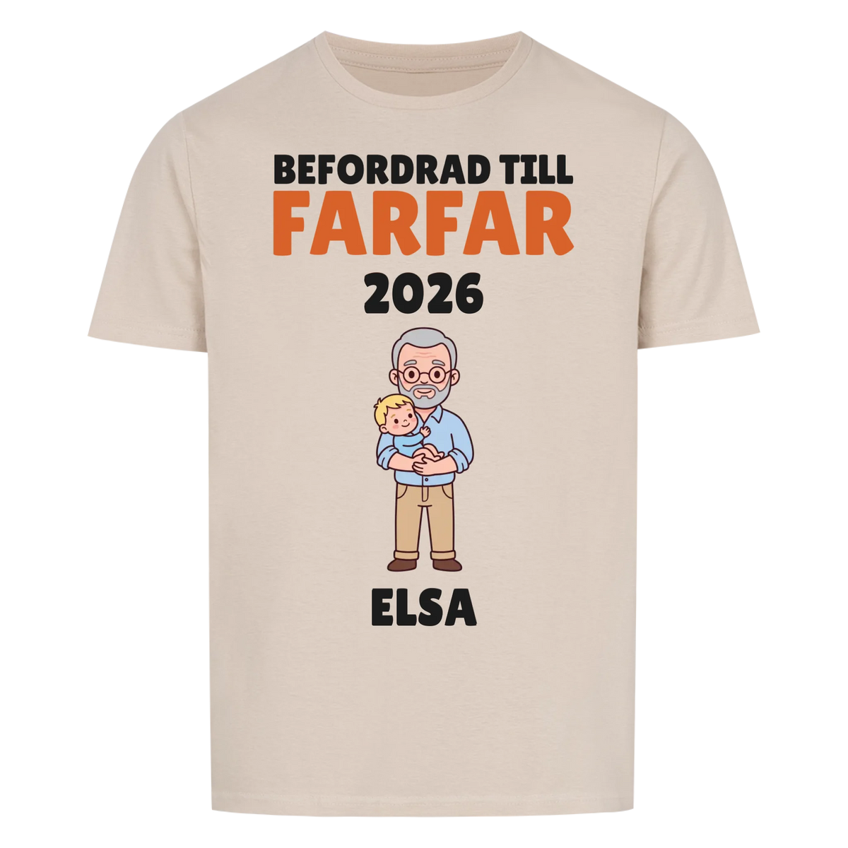 Befordrad till farfar t-shirt med årtal och barnbarnets namn. Personlig present