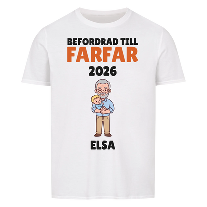 Befordrad till farfar t-shirt med årtal och barnbarnets namn. Personlig present