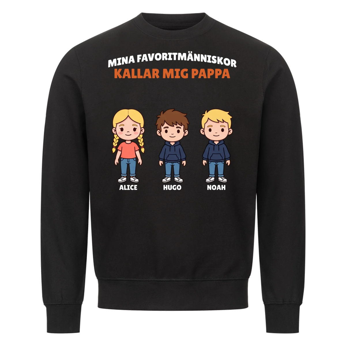 Mina favoritmänniskor kallar mig pappa t-shirt med barnens figurer och namn. Personlig present