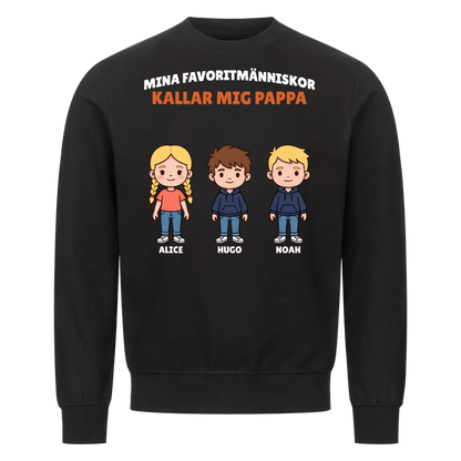 Mina favoritmänniskor kallar mig pappa t-shirt med barnens figurer och namn. Personlig present