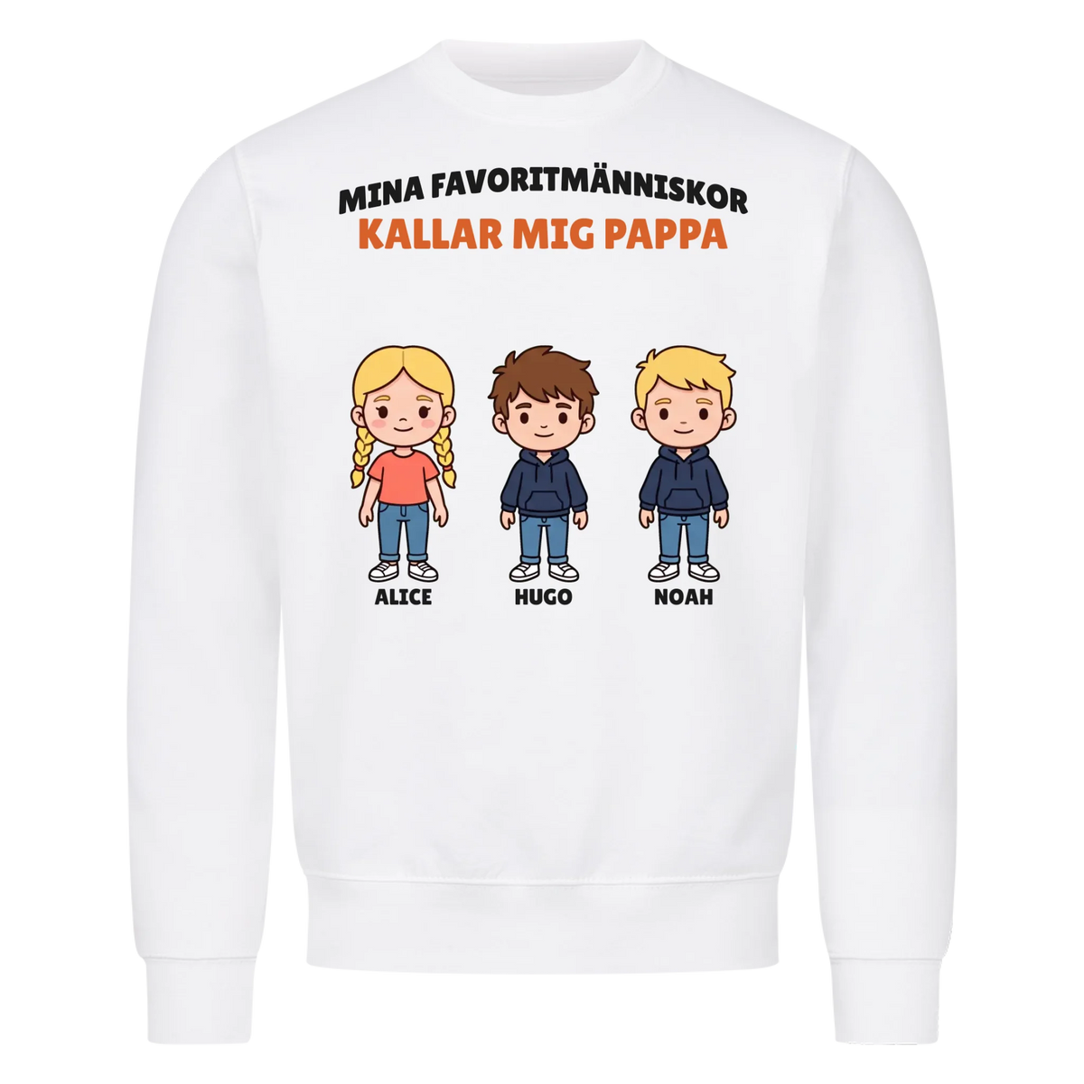 Mina favoritmänniskor kallar mig pappa t-shirt med barnens figurer och namn. Personlig present