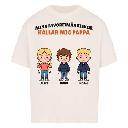 Mina favoritmänniskor kallar mig pappa t-shirt med barnens figurer och namn. Personlig present