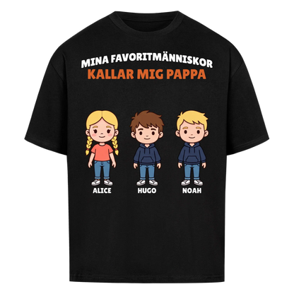 Mina favoritmänniskor kallar mig pappa t-shirt med barnens figurer och namn. Personlig present